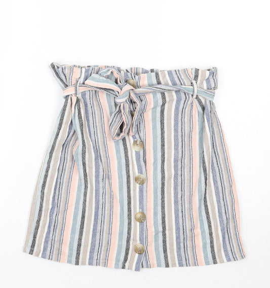 Newlook Womens White Striped  A-Line Skirt Size 10