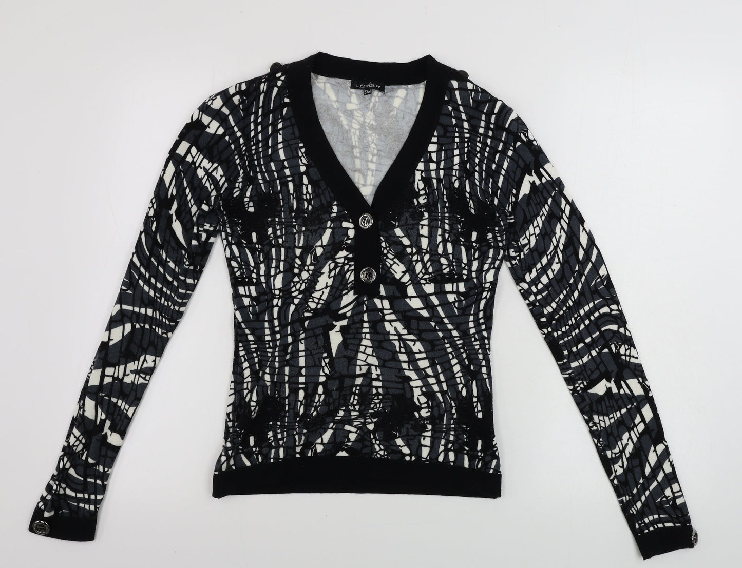 Leo Guy Womens Black Geometric  Pullover Jumper Size M