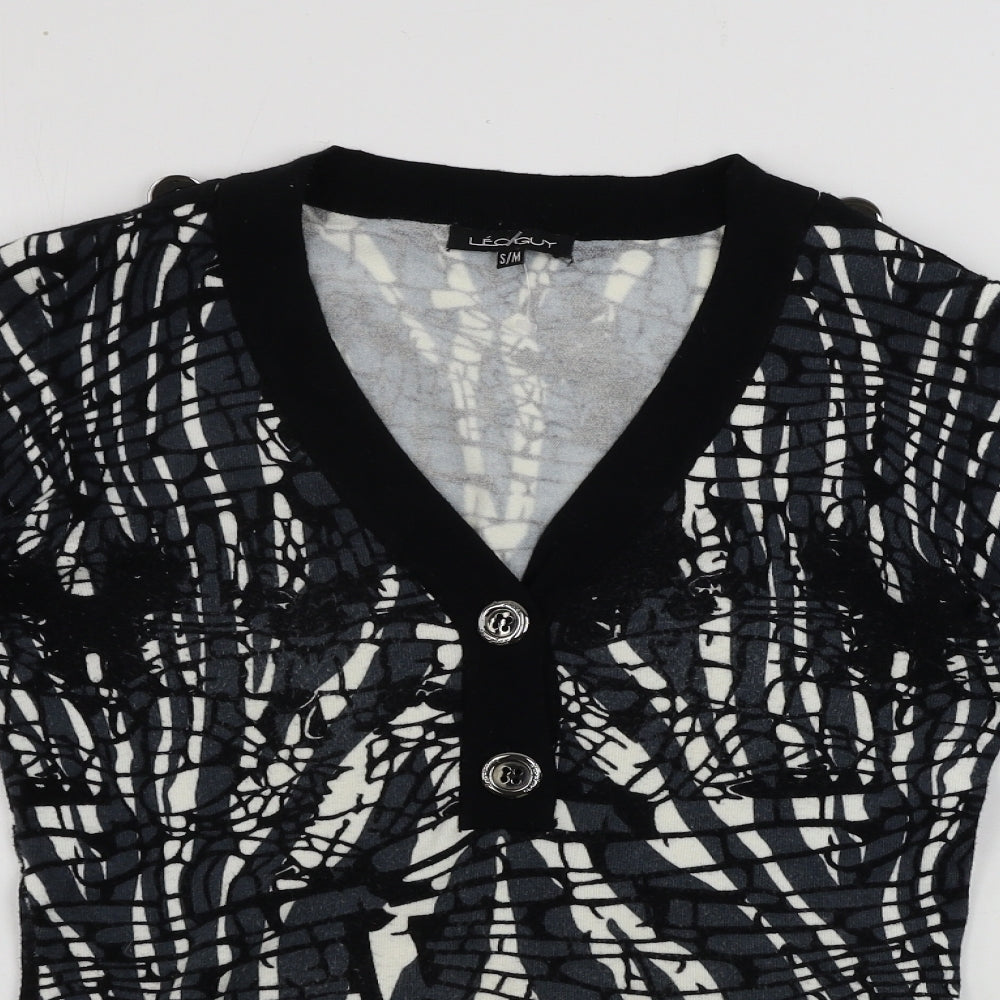 Leo Guy Womens Black Geometric  Pullover Jumper Size M