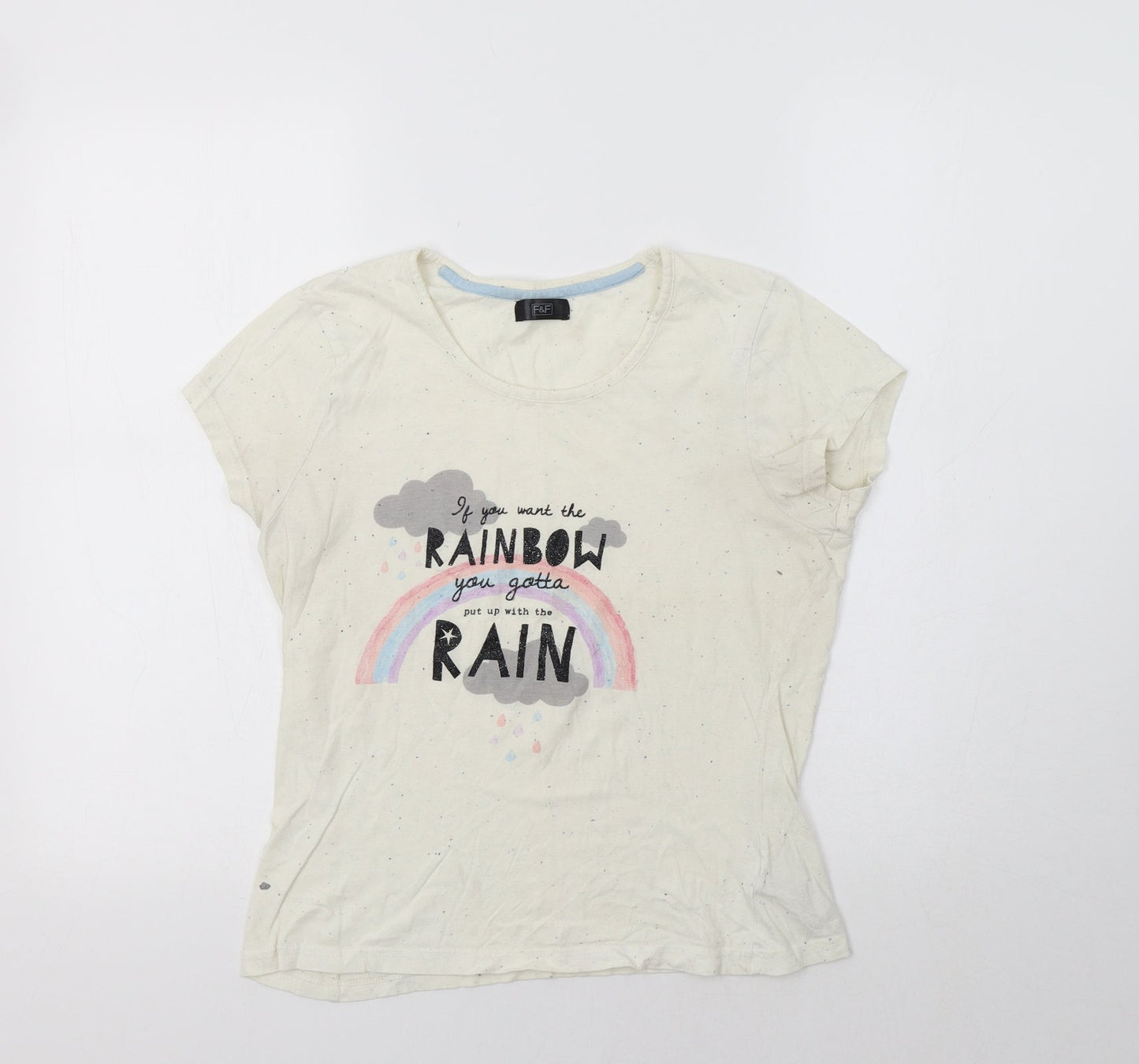 F&F Womens Ivory   Basic T-Shirt Size 6  - Rainbow