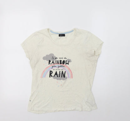 F&F Womens Ivory   Basic T-Shirt Size 6  - Rainbow