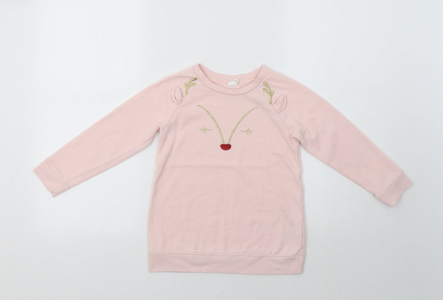 H&M Girls Pink   Pullover Sweatshirt Size 5 Years  - Rudolph