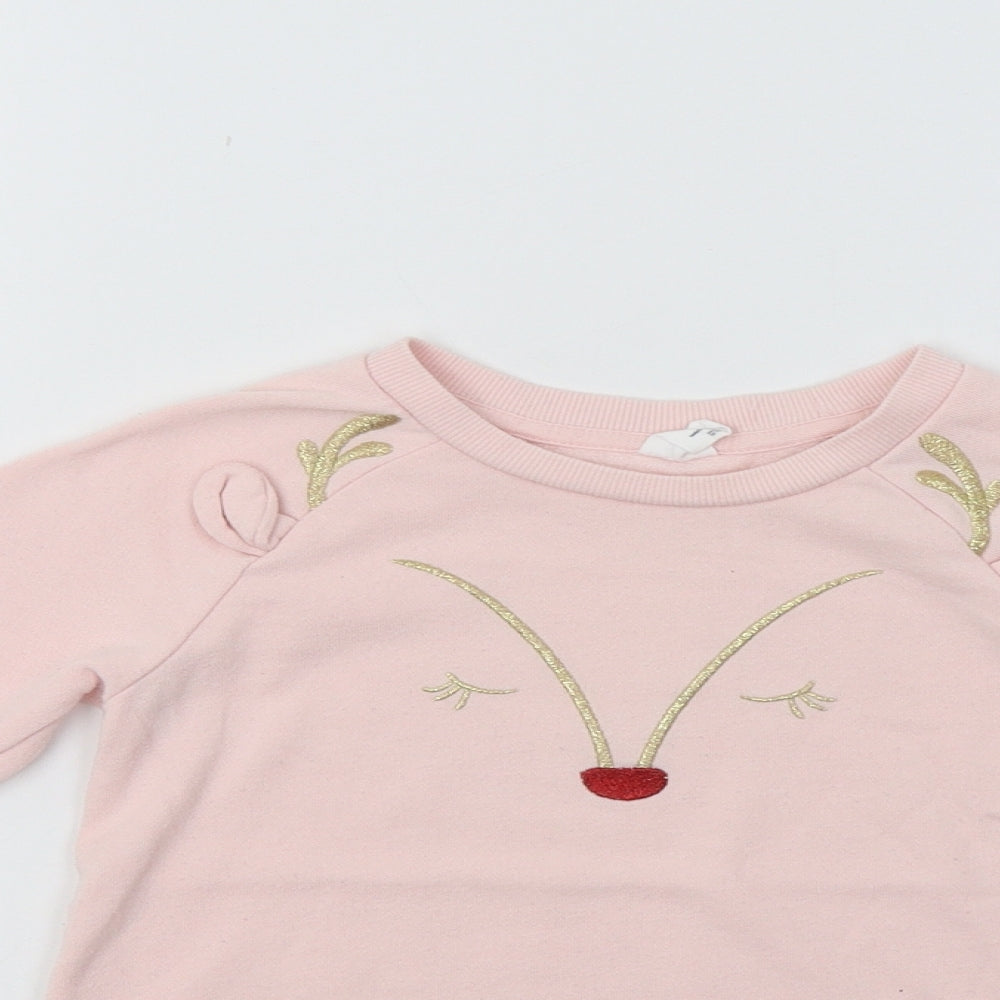 H&M Girls Pink   Pullover Sweatshirt Size 5 Years  - Rudolph