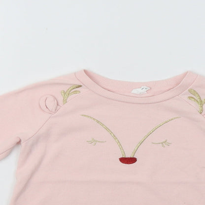 H&M Girls Pink   Pullover Sweatshirt Size 5 Years  - Rudolph