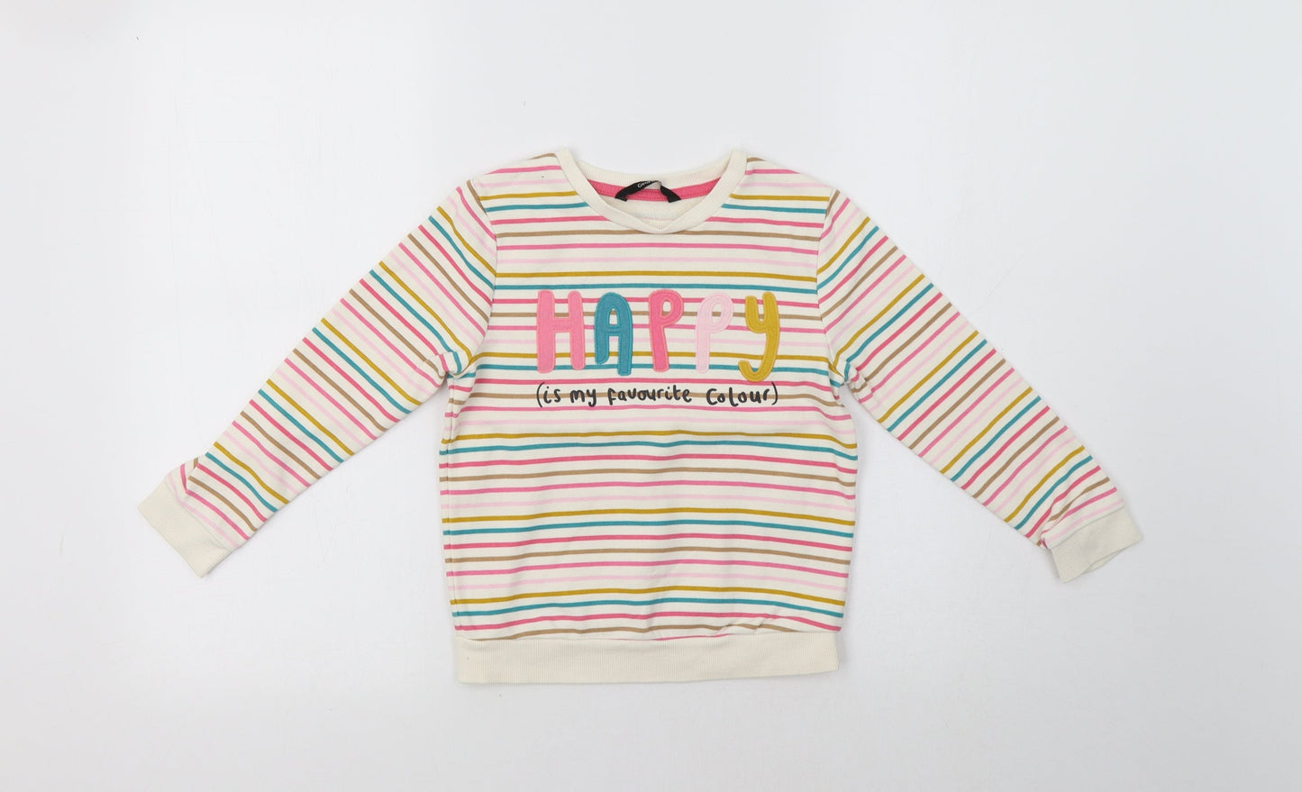 George Girls Multicoloured Striped  Pullover Sweatshirt Size 5-6 Years  - Happy