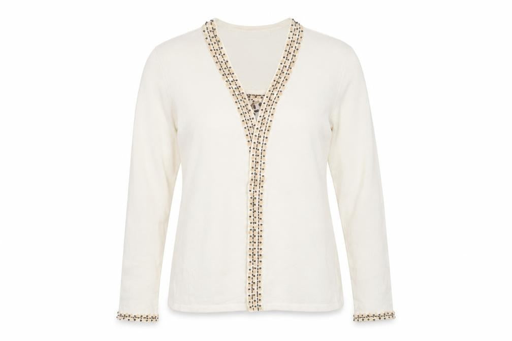 Front view of Viz-A-Viz women’s white cardigan jumper, size UK 12