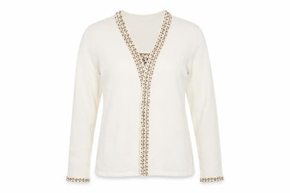 Front view of Viz-A-Viz women’s white cardigan jumper, size UK 12