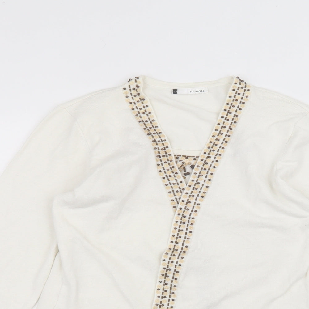 Womens UK Size 12 Viz-A-Viz White Cardigan Jumper
