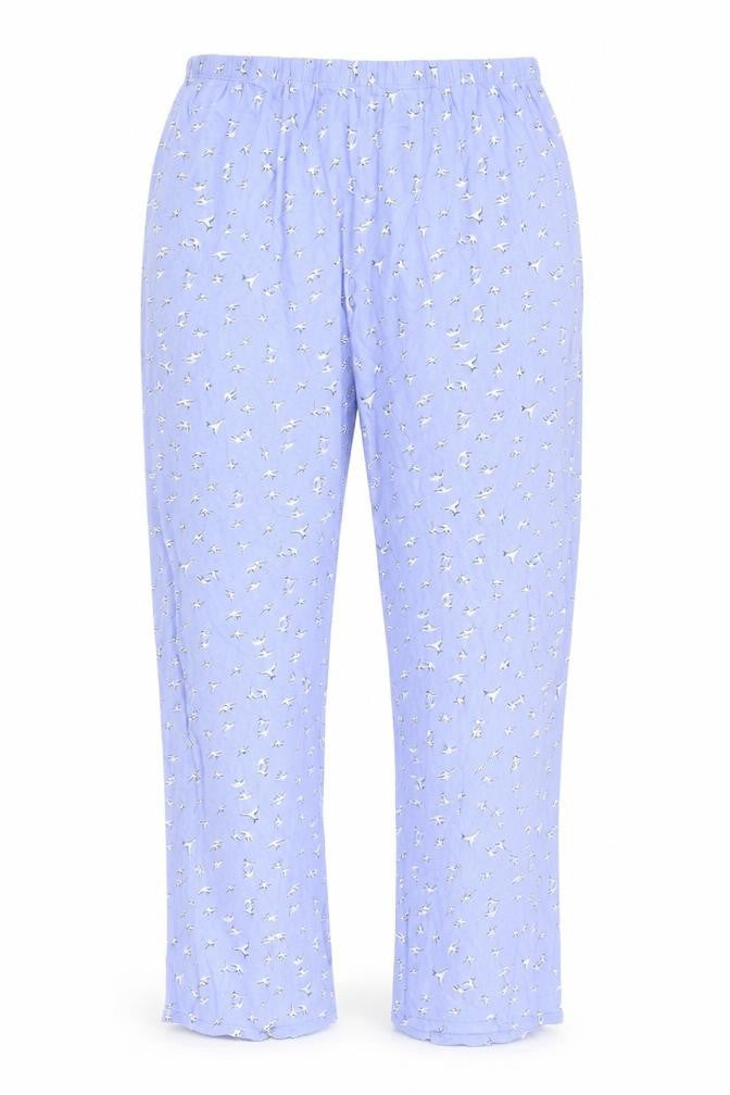 Front view of Marks & Spencer women’s blue trousers, size UK 12, 24-inch leg