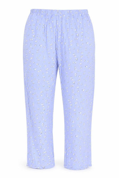 Front view of Marks & Spencer women’s blue trousers, size UK 12, 24-inch leg