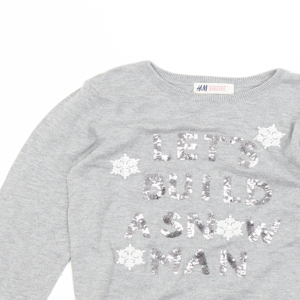H&M Girls Grey   Pullover Jumper Size 7-8 Years