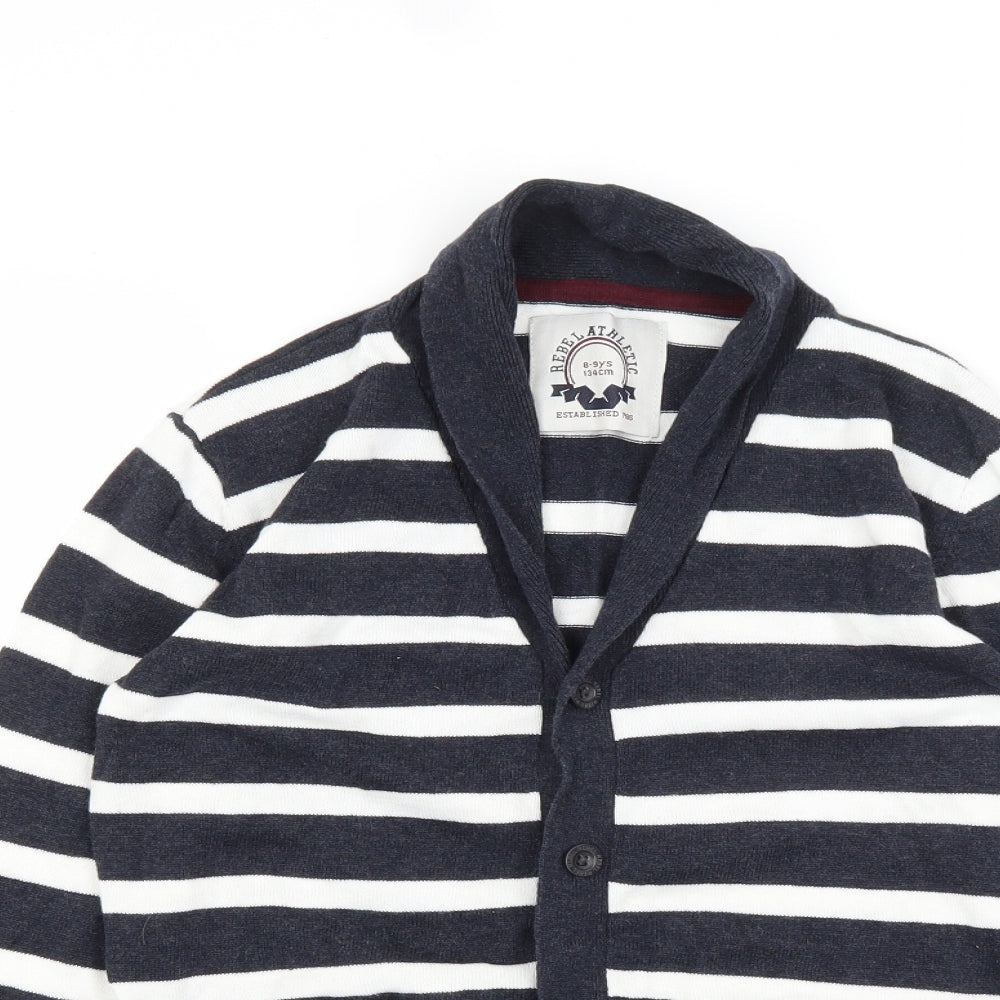 Rebel Girls White Striped  Cardigan Jumper Size 8-9 Years