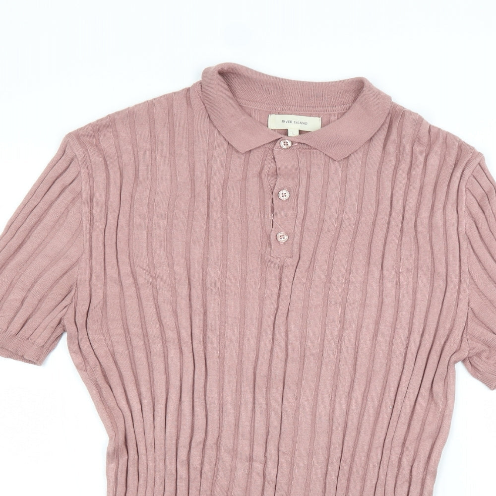 Womens UK Size L River Island Pink Basic Polo