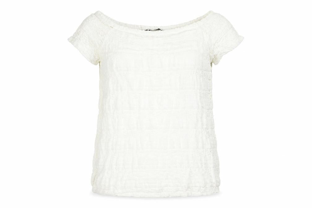 Front view of Preworn women’s white floral basic t-shirt, size UK 14