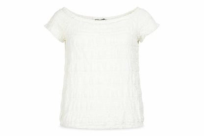 Front view of Preworn women’s white floral basic t-shirt, size UK 14