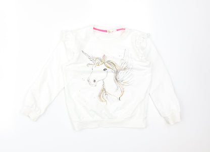 LILLE MINDS Girls White   Pullover Sweatshirt Size 8-9 Years  - UNICORN