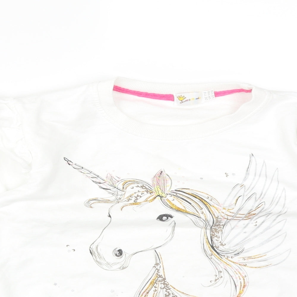 LILLE MINDS Girls White   Pullover Sweatshirt Size 8-9 Years  - UNICORN
