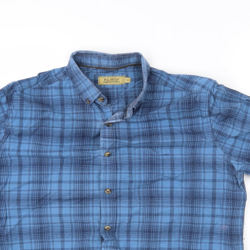 Mens UK Size M P.G. Field Blue  Button-Up Short Sleeve Casual Shirt