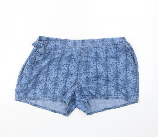Only Womens Blue Geometric  Hot Pants Shorts Size 12