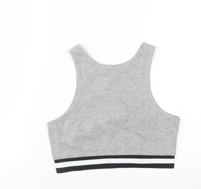 Womens UK Size 10 New Look Grey Cropped T-Shirt