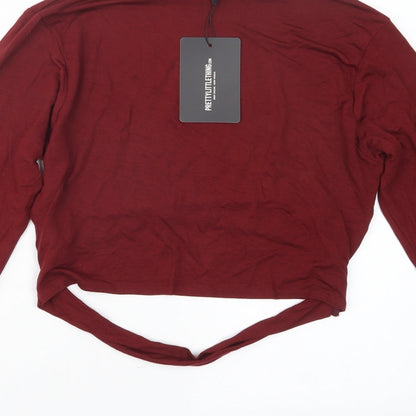 Womens UK Size 12 PRETTYLITTLETHING Red Cropped T-Shirt