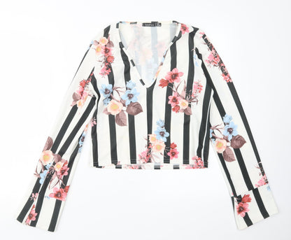 Boohoo Womens Black Geometric  Basic Blouse Size 10