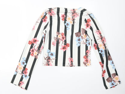 Boohoo Womens Black Geometric  Basic Blouse Size 10