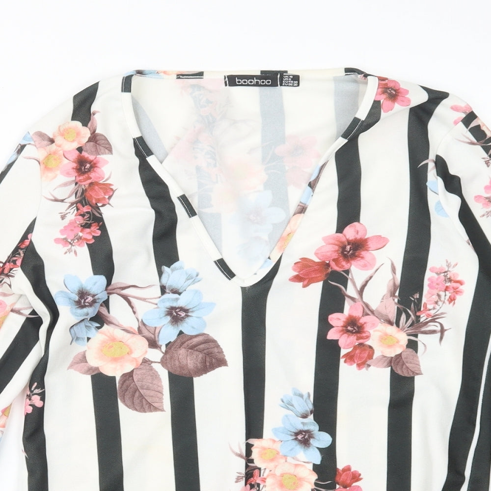 Boohoo Womens Black Geometric  Basic Blouse Size 10