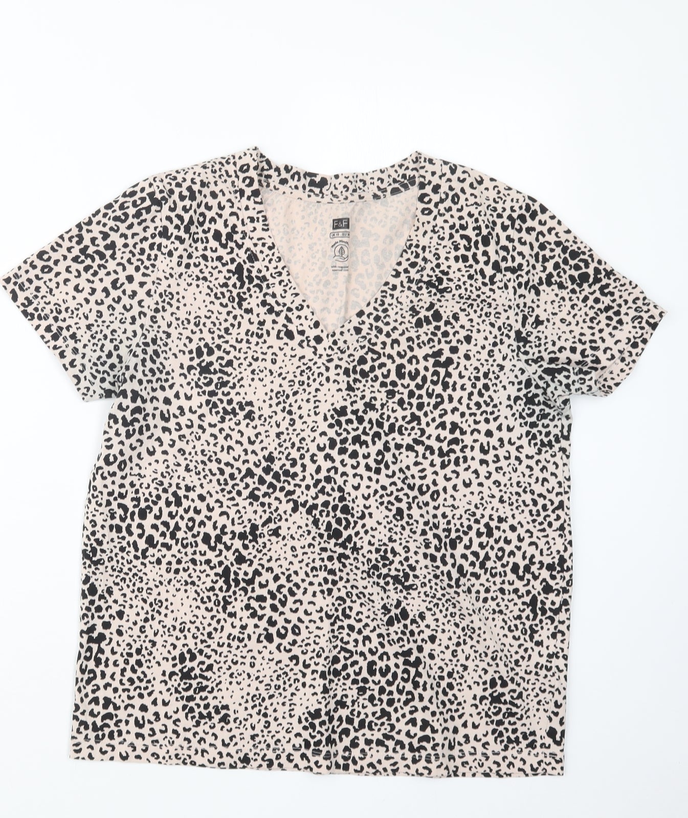 F&F Womens Black Animal Print  Basic T-Shirt Size 10
