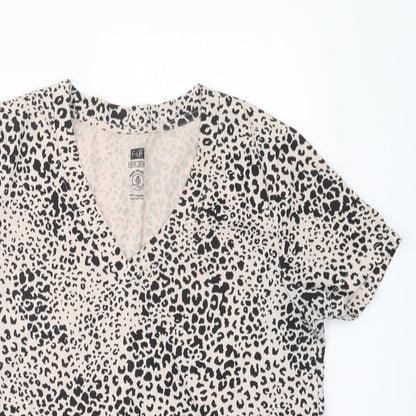 F&F Womens Black Animal Print  Basic T-Shirt Size 10