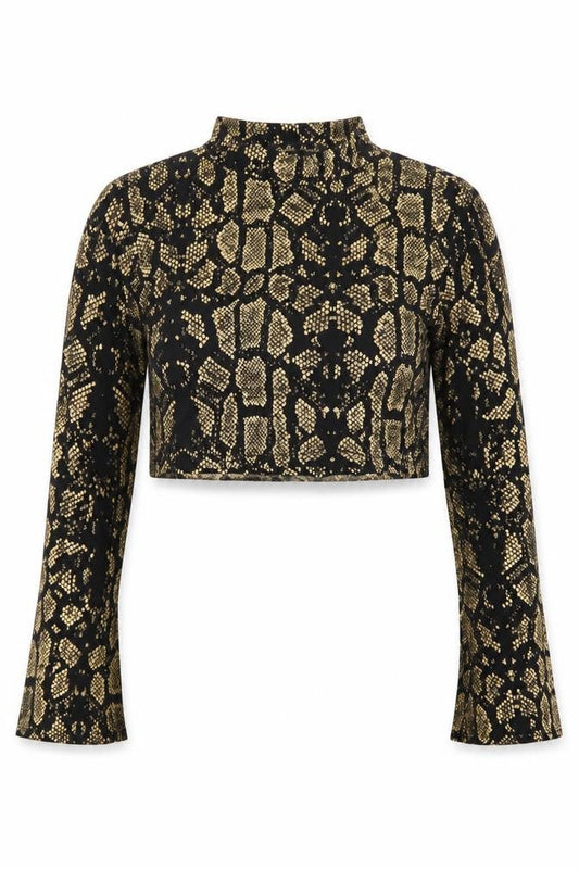 Front view of Bella Moda women’s black cropped t-shirt, size UK 10