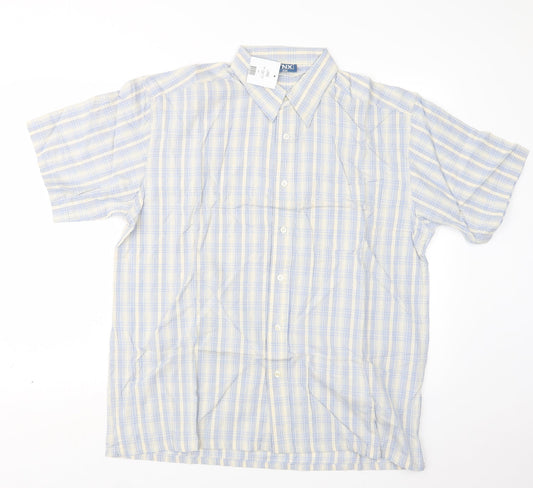 TNX Mens Blue Check   Button-Up Size L