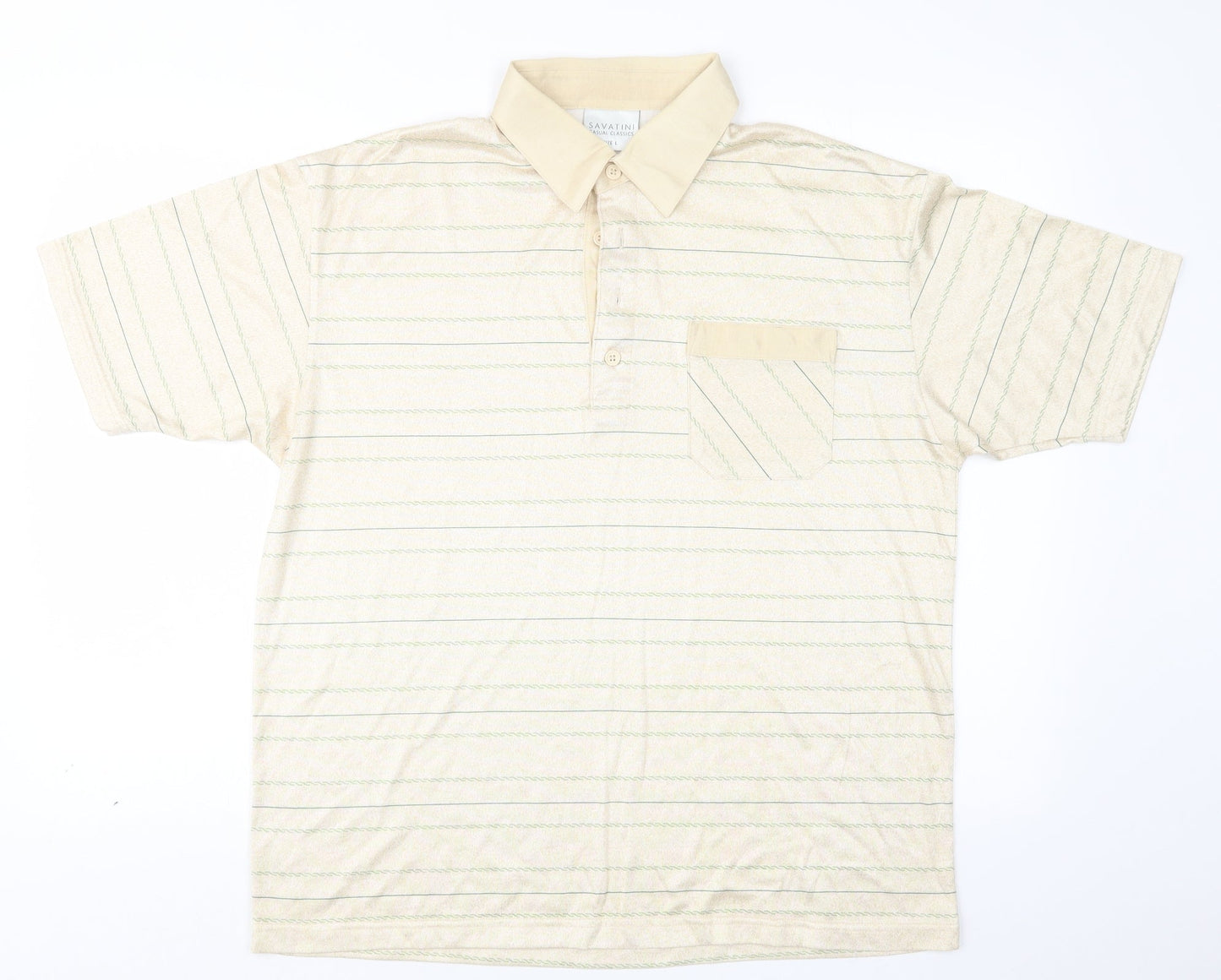 SAVATINI Mens Beige Striped Rayon  Polo Size L