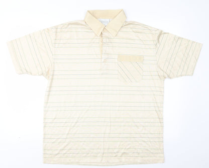 SAVATINI Mens Beige Striped Rayon  Polo Size L