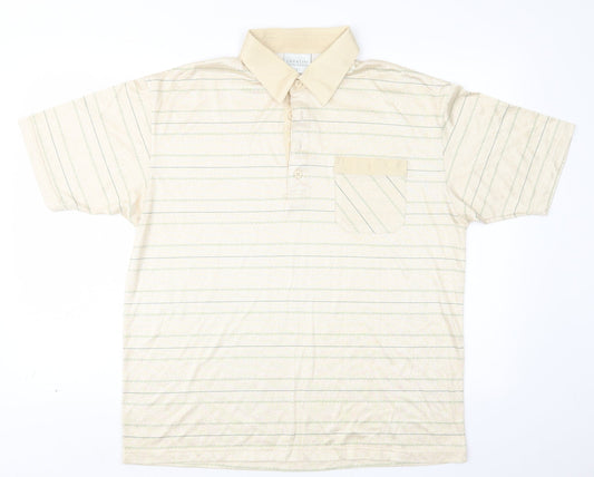 SAVATINI Mens Beige Striped Rayon  Polo Size L