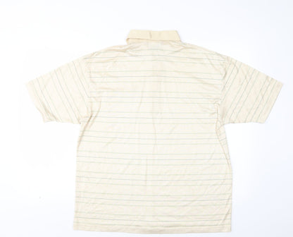 SAVATINI Mens Beige Striped Rayon  Polo Size L