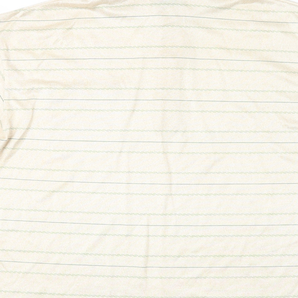 SAVATINI Mens Beige Striped Rayon  Polo Size L