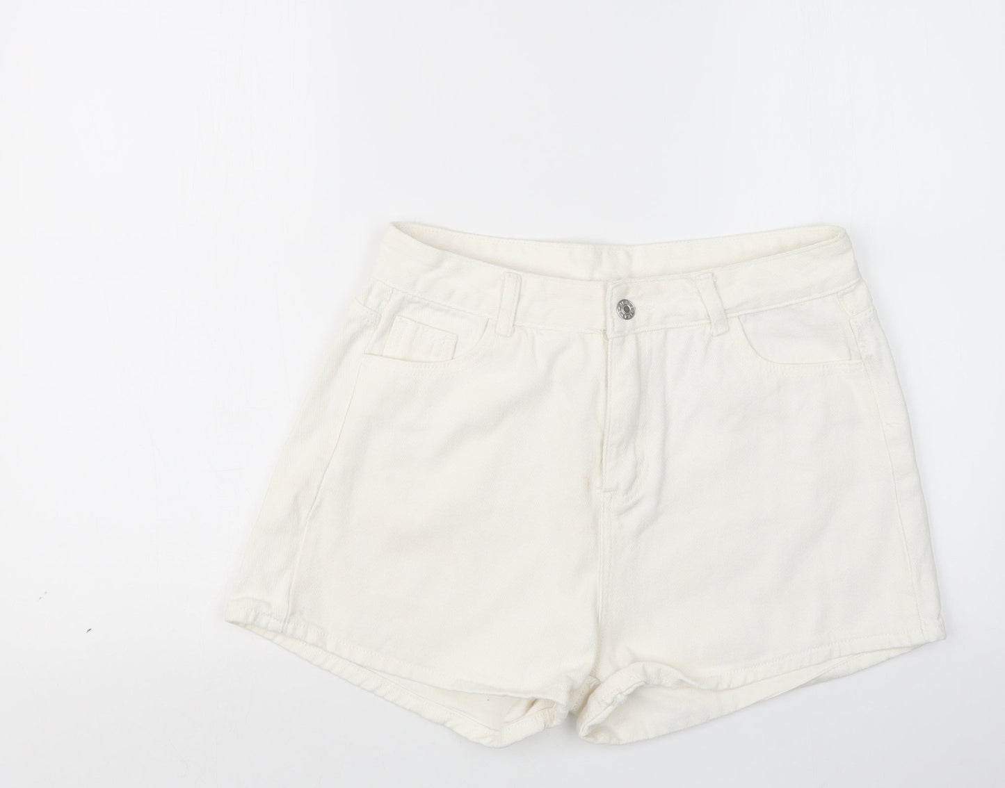 SheIn Womens White  Denim Boyfriend Shorts Size L