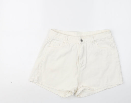 SheIn Womens White  Denim Boyfriend Shorts Size L
