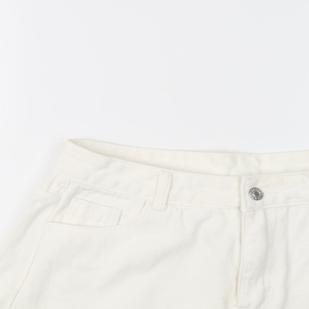 SheIn Womens White  Denim Boyfriend Shorts Size L
