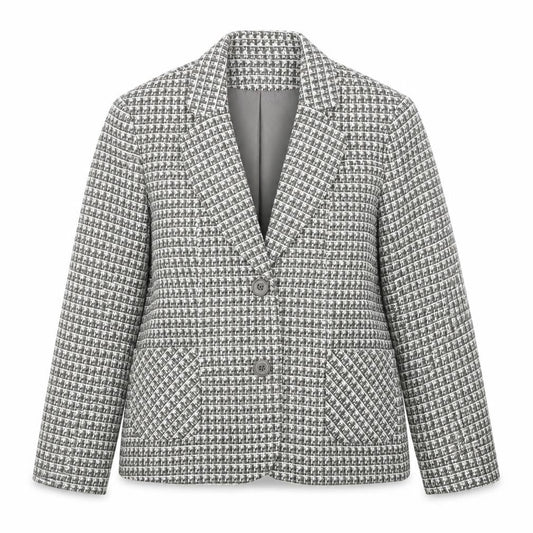 Front view of special collection women’s multicoloured geometric jacket blazer, size UK 16