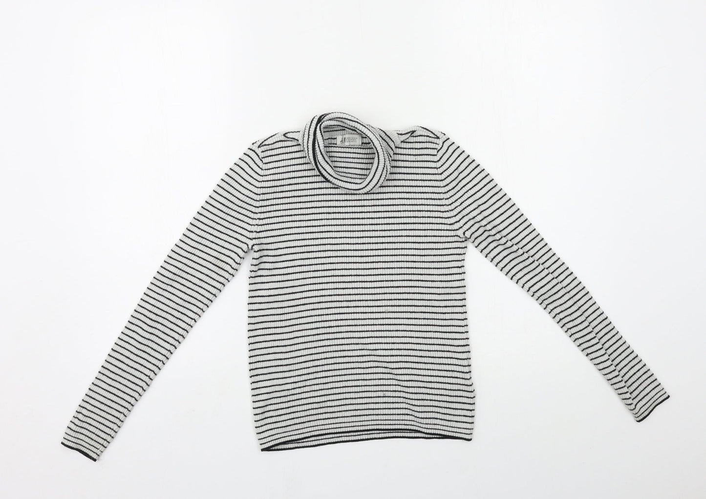 H&M Girls Black Striped Knit Pullover Jumper Size 11-12 Years