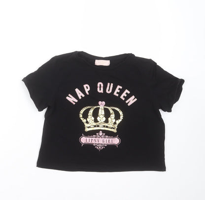 Lipsy Girls Black Solid  Top Pyjama Top Size 9-10 Years  - nap queen