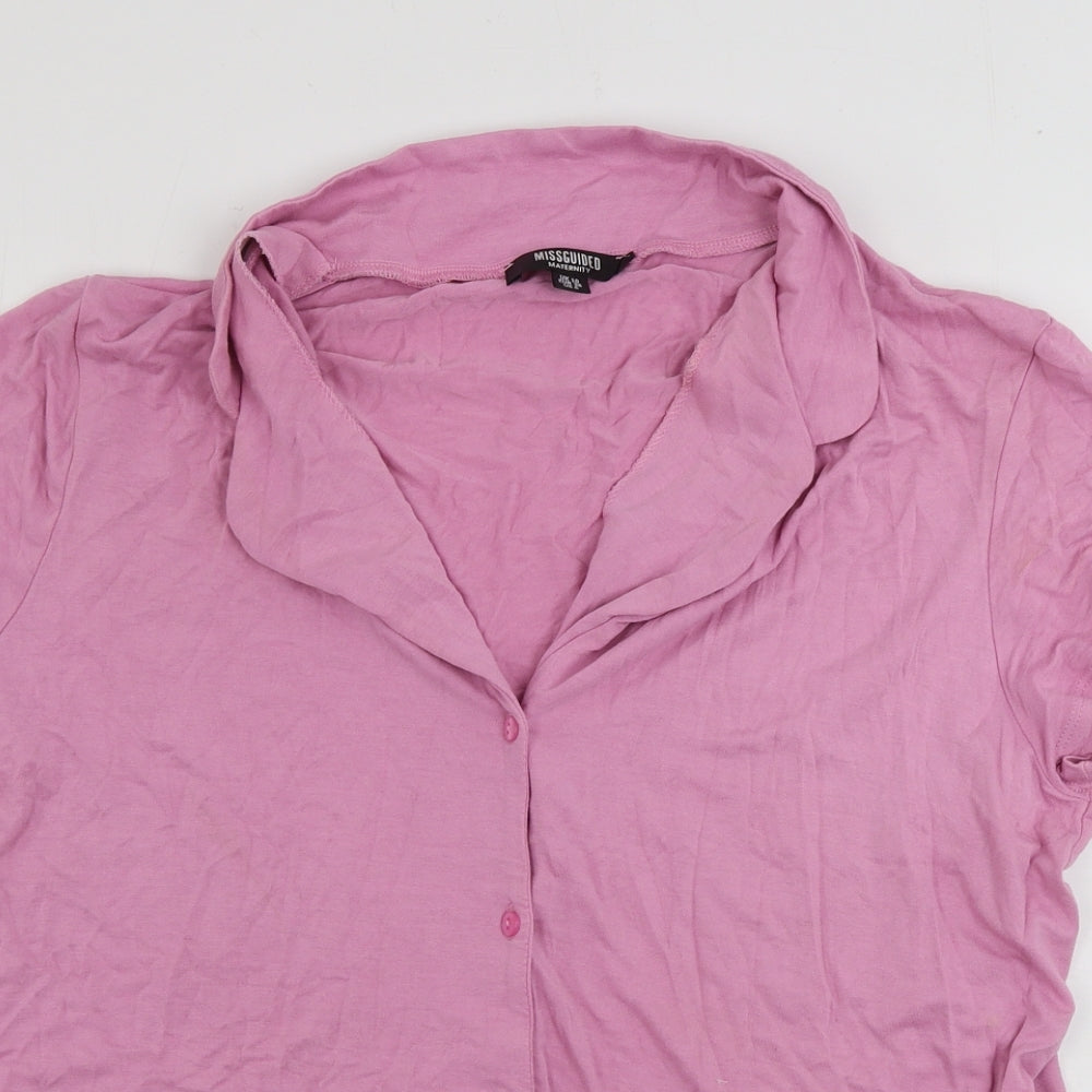 Womens UK Size 10 Missguided Pink Basic Button-Up
