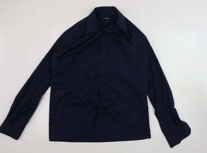 Mens UK Size 15.5 Premier Blue  Button-Up Long Sleeve Casual Shirt