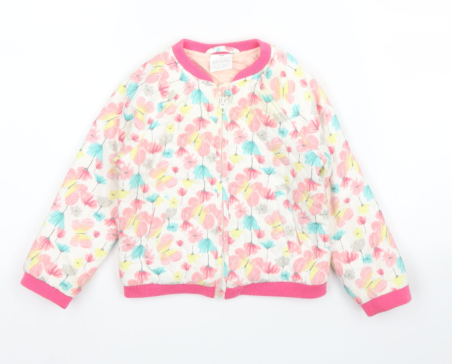 F&F Girls Pink Floral  Bomber Jacket Coat Size 18 Months
