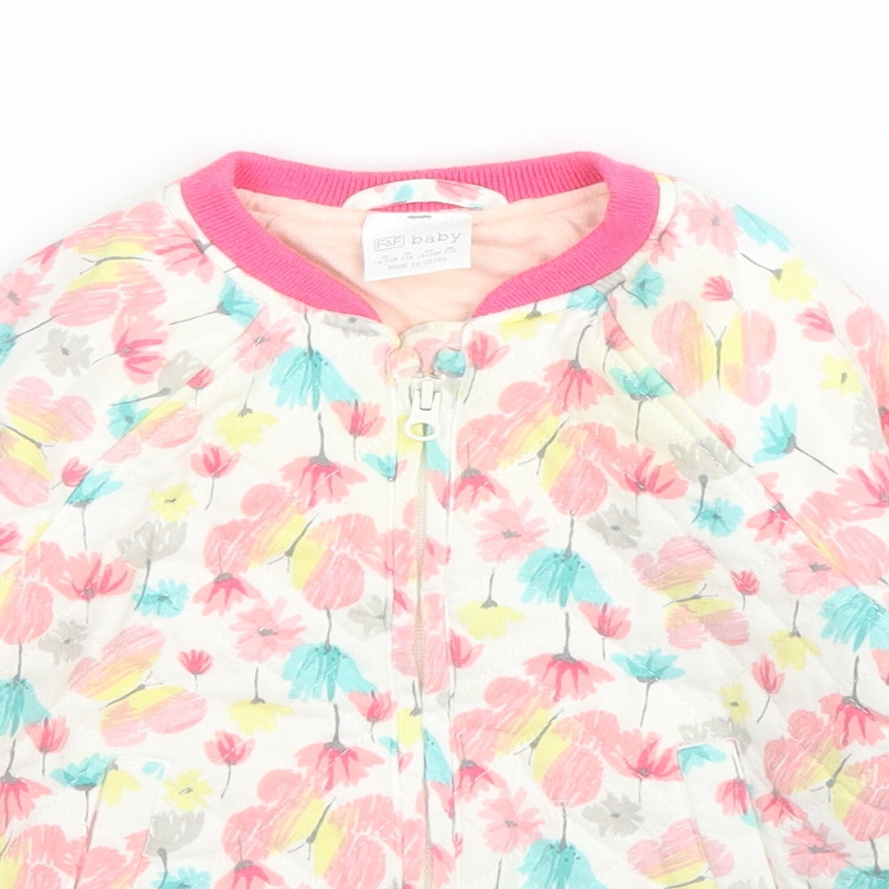 F&F Girls Pink Floral  Bomber Jacket Coat Size 18 Months