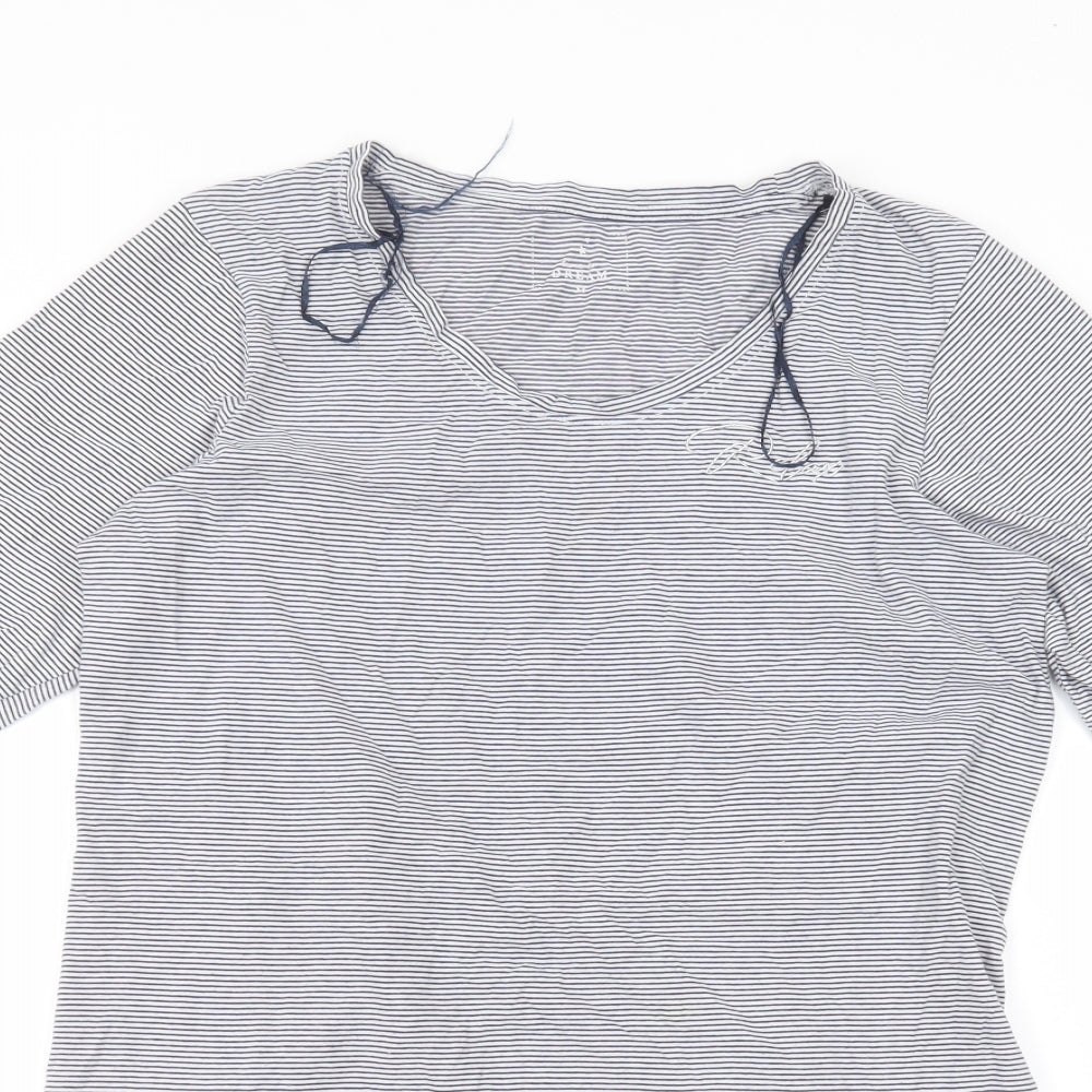 Matalan Womens White Striped  Basic T-Shirt Size M