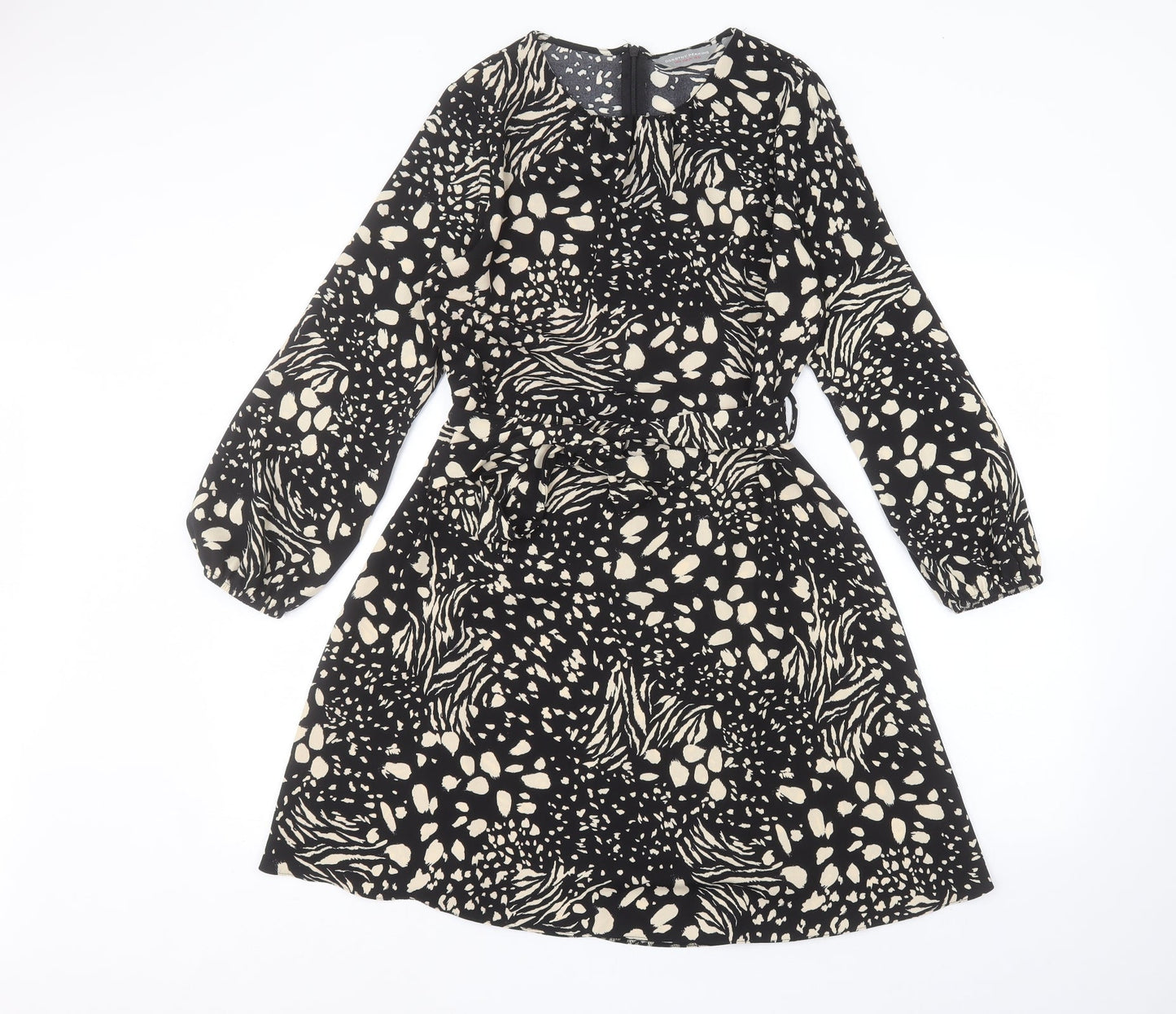 Dorothy Perkins Womens Black Animal Print  A-Line  Size 10