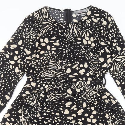 Dorothy Perkins Womens Black Animal Print  A-Line  Size 10